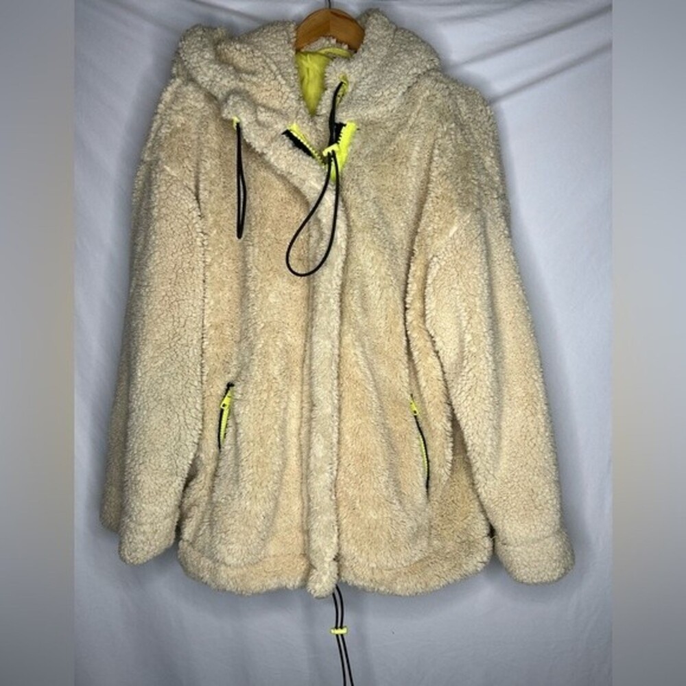 Free People Sherpa Faux Fur Zip Front Hooded Jacket Size S oversized